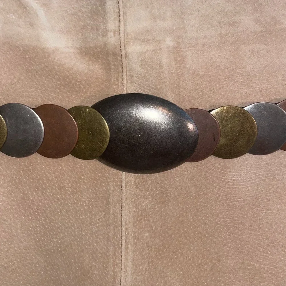 Vintage-Inspired Stretch Disc Belt Mixed Metal-tone Elastic Statement Belt